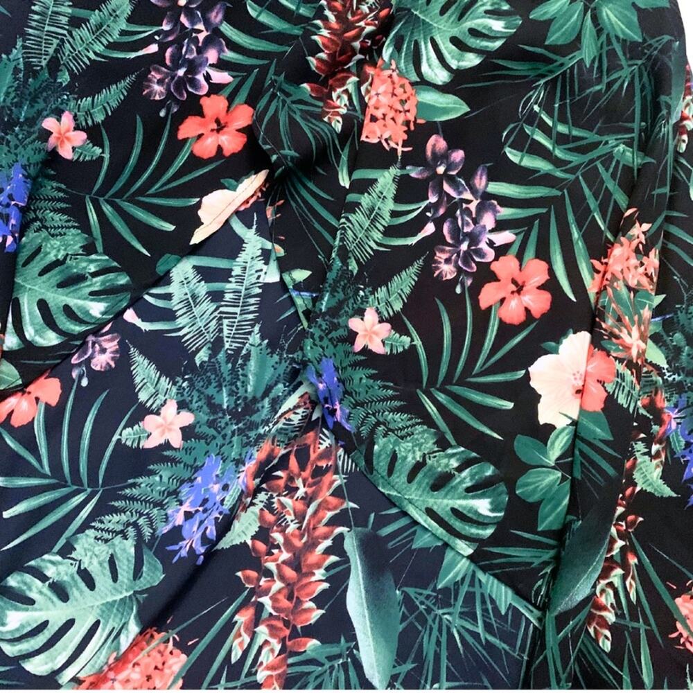 Black Dark Floral Print Wrap Long Maxi Dress Sleeveless Beach Tropical Getaway - Picture 3 of 15